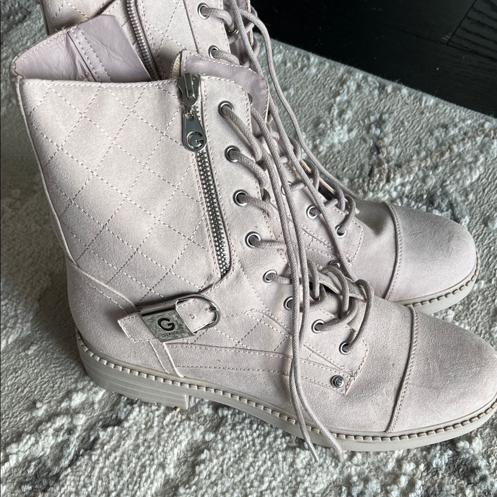 G by Guess Women's Light Pink Quilted Combat Boots